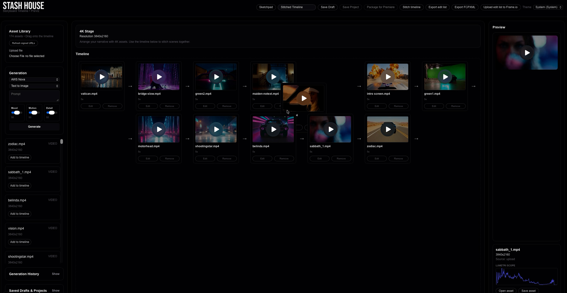 Generate and place assets on timeline
